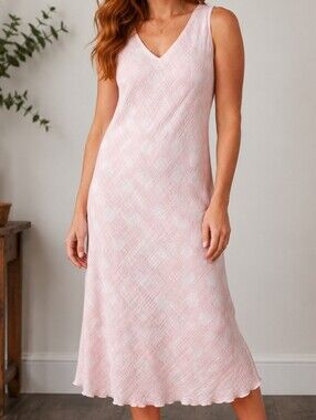 Charlie B Sleeveless V-Neck Pastel Pink Bias Cut Midi Dress Sz L Fairy Feminine